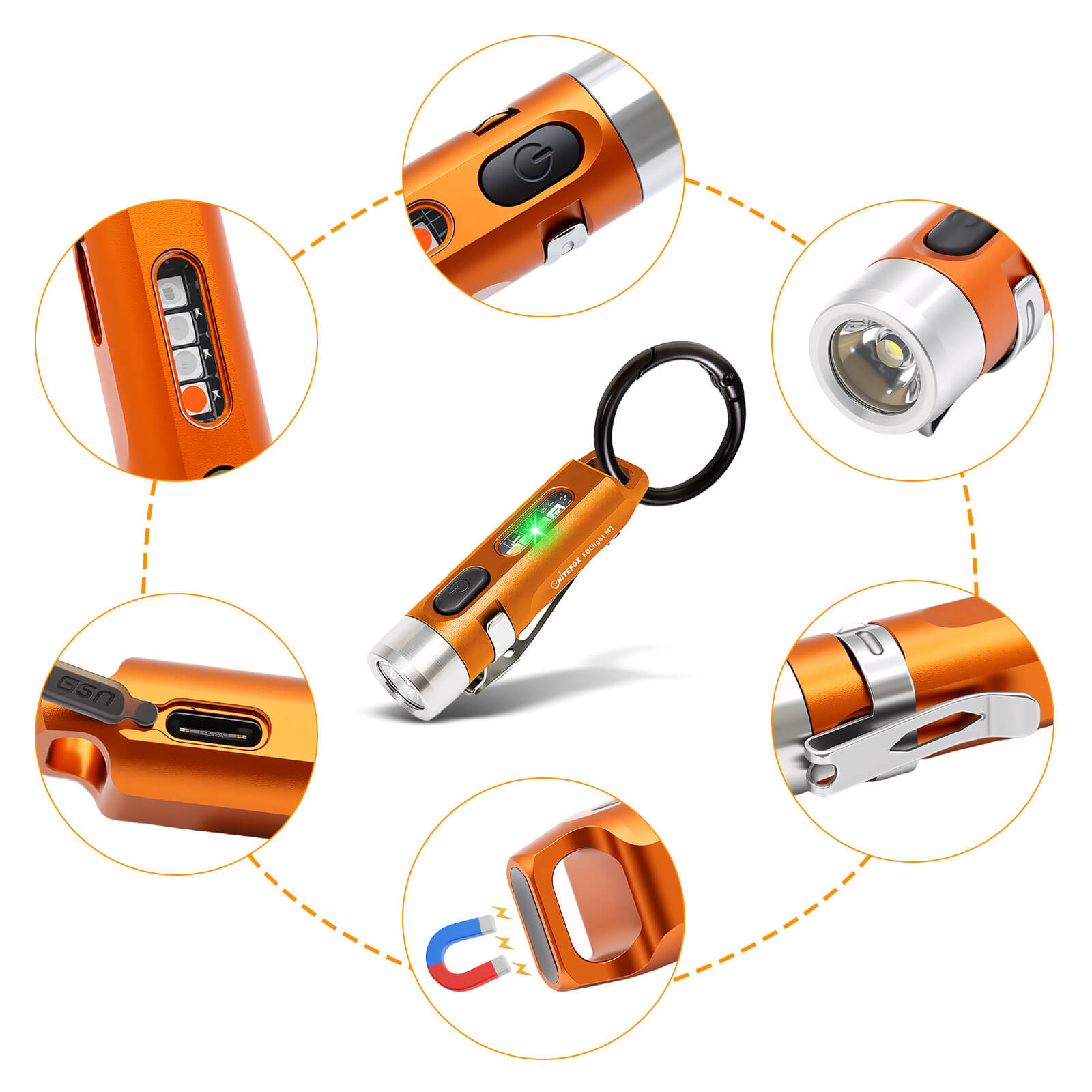 M1 Multi-functional Mini EDC Rechargeable Magnetic Keychain Flashlight